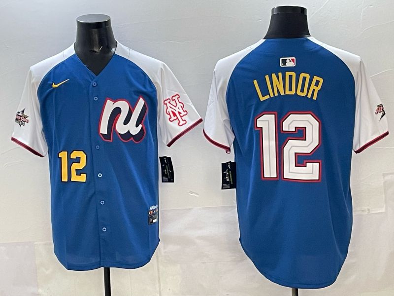Men New York Mets #12 Lindor Blue white All star 2025 Nike MLB Jersey style 04